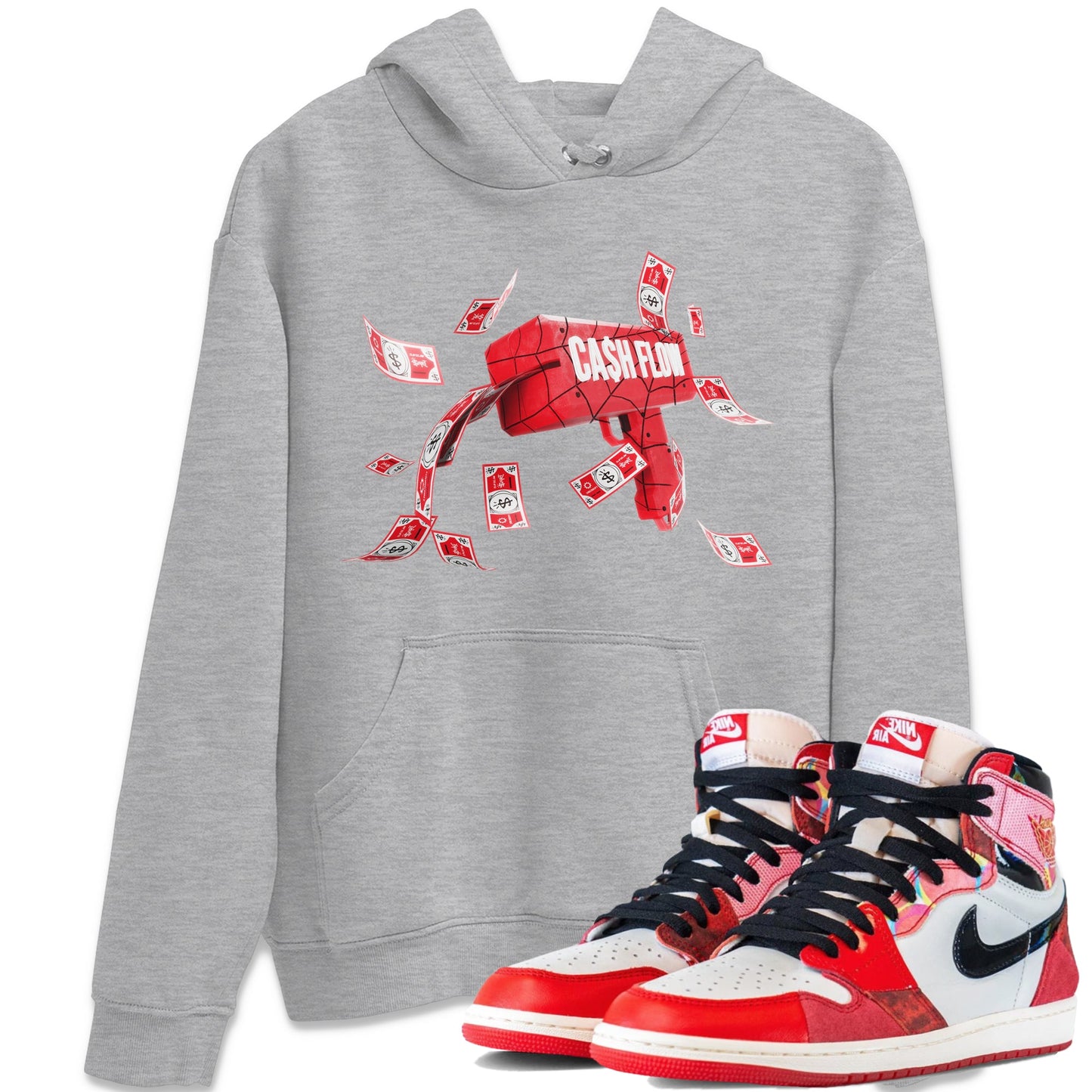 Air Jordan 1 Spider Man Sneaker Match Tees Cash Flow Sneaker Release Tees AJ1 OG HIGH Spider Man Sneaker Release Tees Unisex Shirts Heather Grey 1