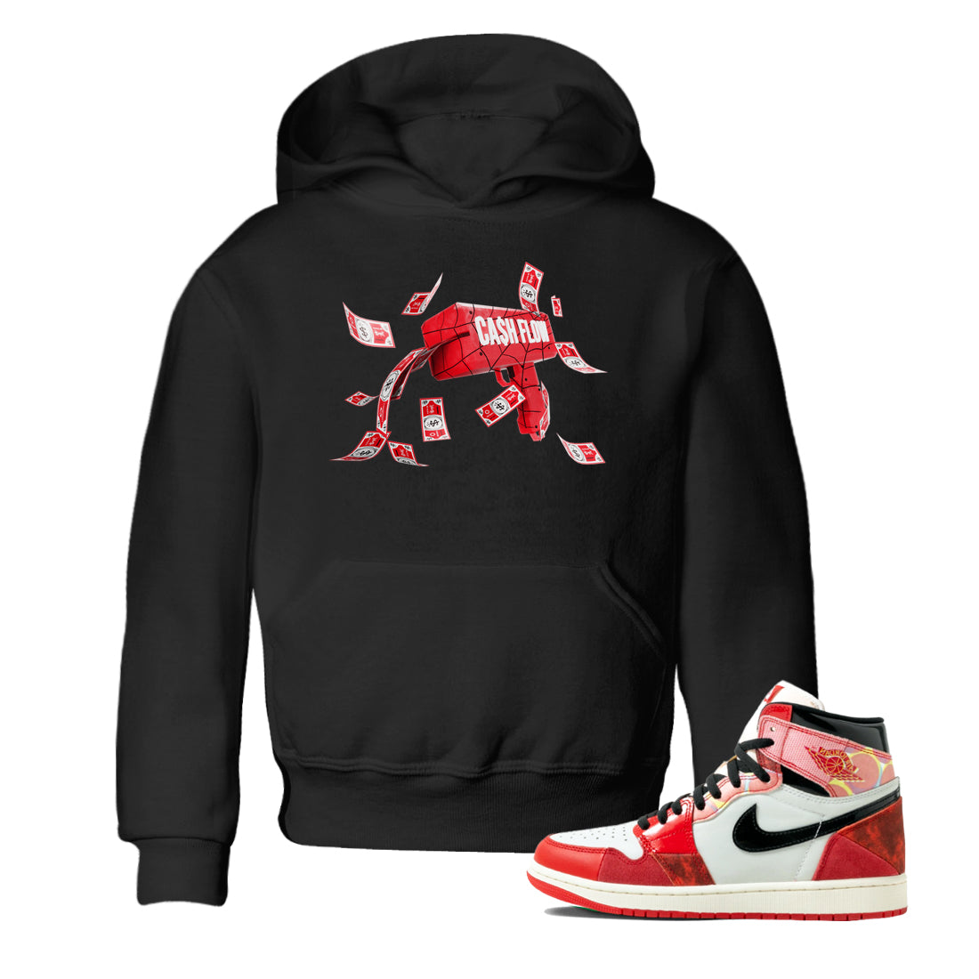 Air Jordan 1 Spider Man Sneaker Match Tees Cash Flow Sneaker Release Tees AJ1 OG HIGH Spider Man Sneaker Release Tees Kids Shirts Black 1