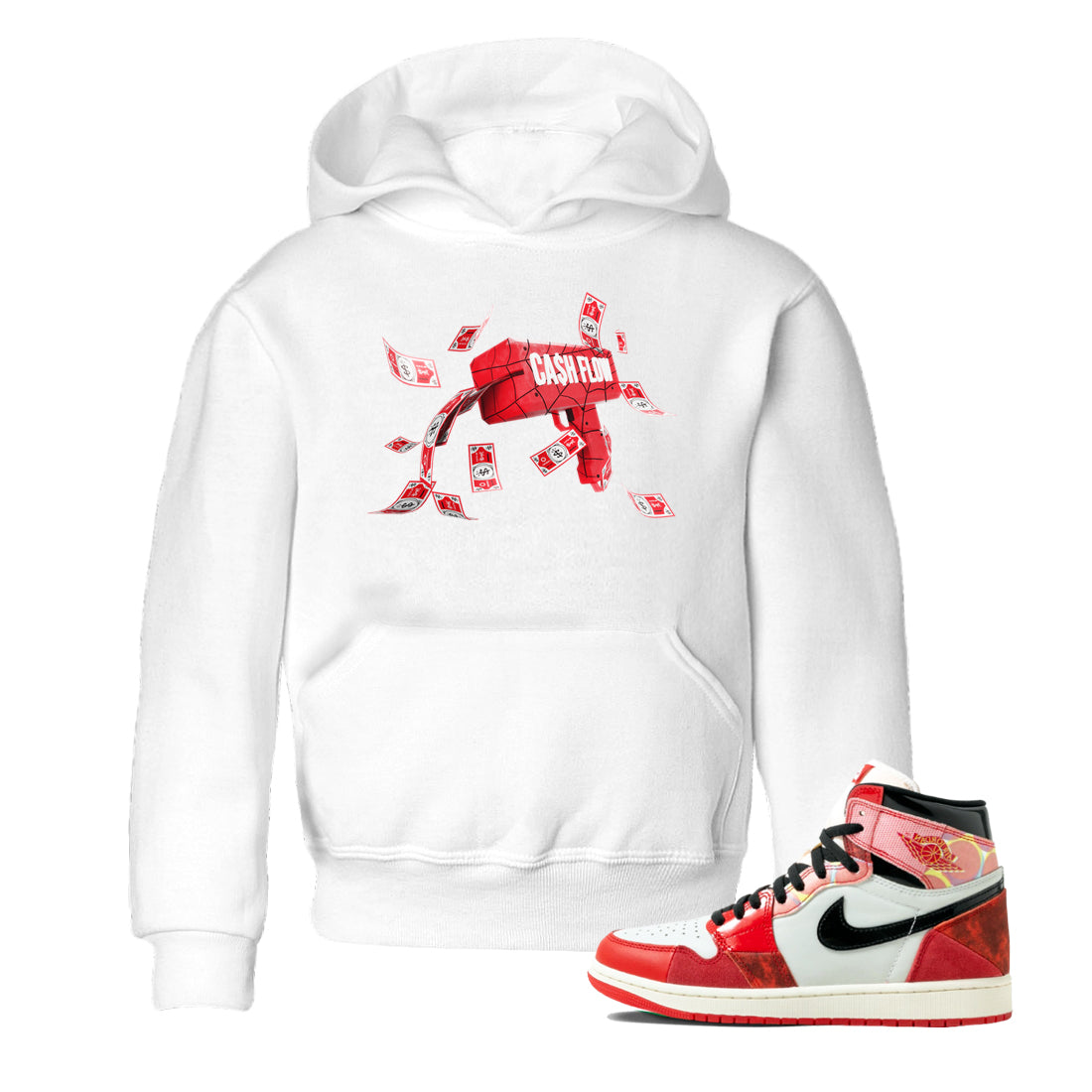 Air Jordan 1 Spider Man Sneaker Match Tees Cash Flow Sneaker Release Tees AJ1 OG HIGH Spider Man Sneaker Release Tees Kids Shirts White 1