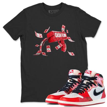 Air Jordan 1 Spider Man Sneaker Match Tees Cash Flow Sneaker Release Tees AJ1 OG HIGH Spider Man Sneaker Release Tees Unisex Shirts Black 1