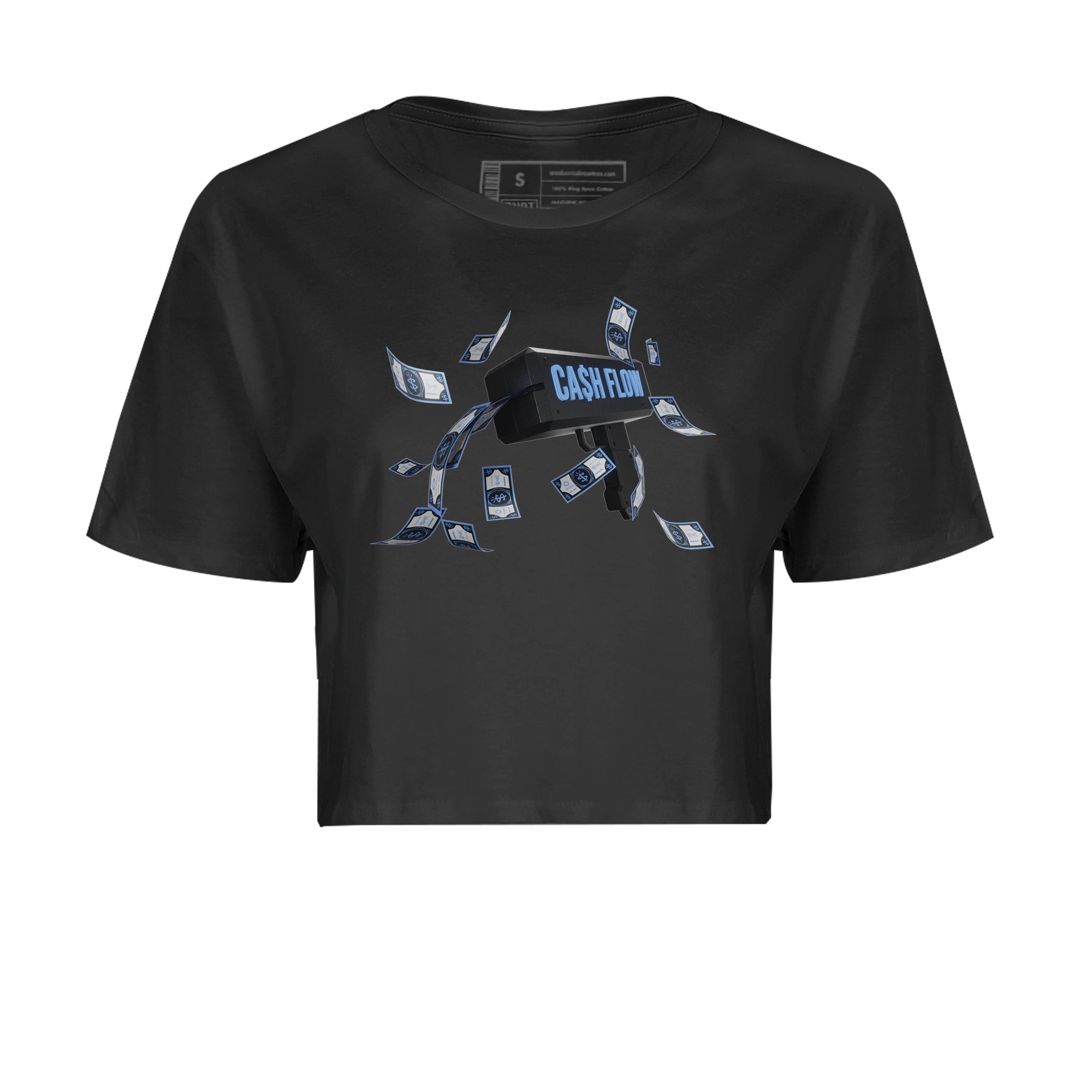 Air Jordan 1 Retro High OG UNC Toe Shirt to match Jordans Cash Flow Streetwear Sneaker Shirt 1s UNC Toe Drip Gear Zone Sneaker Matching Clothing Crop T-Shirts Black 2