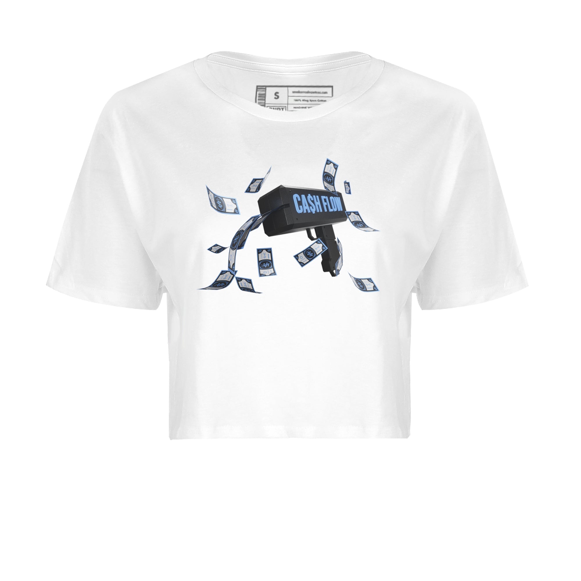 Air Jordan 1 Retro High OG UNC Toe Shirt to match Jordans Cash Flow Streetwear Sneaker Shirt 1s UNC Toe Drip Gear Zone Sneaker Matching Clothing Crop T-Shirts White 2