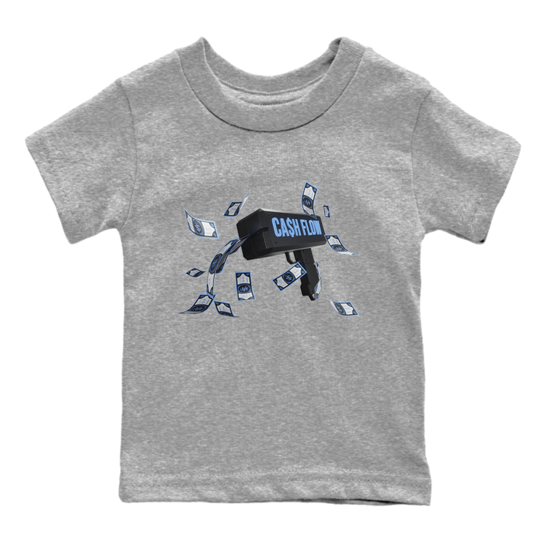 Air Jordan 1 Retro High OG UNC Toe Shirt to match Jordans Cash Flow Streetwear Sneaker Shirt 1s UNC Toe Drip Gear Zone Sneaker Matching Clothing Kids and Baby Tees Heather Grey 2