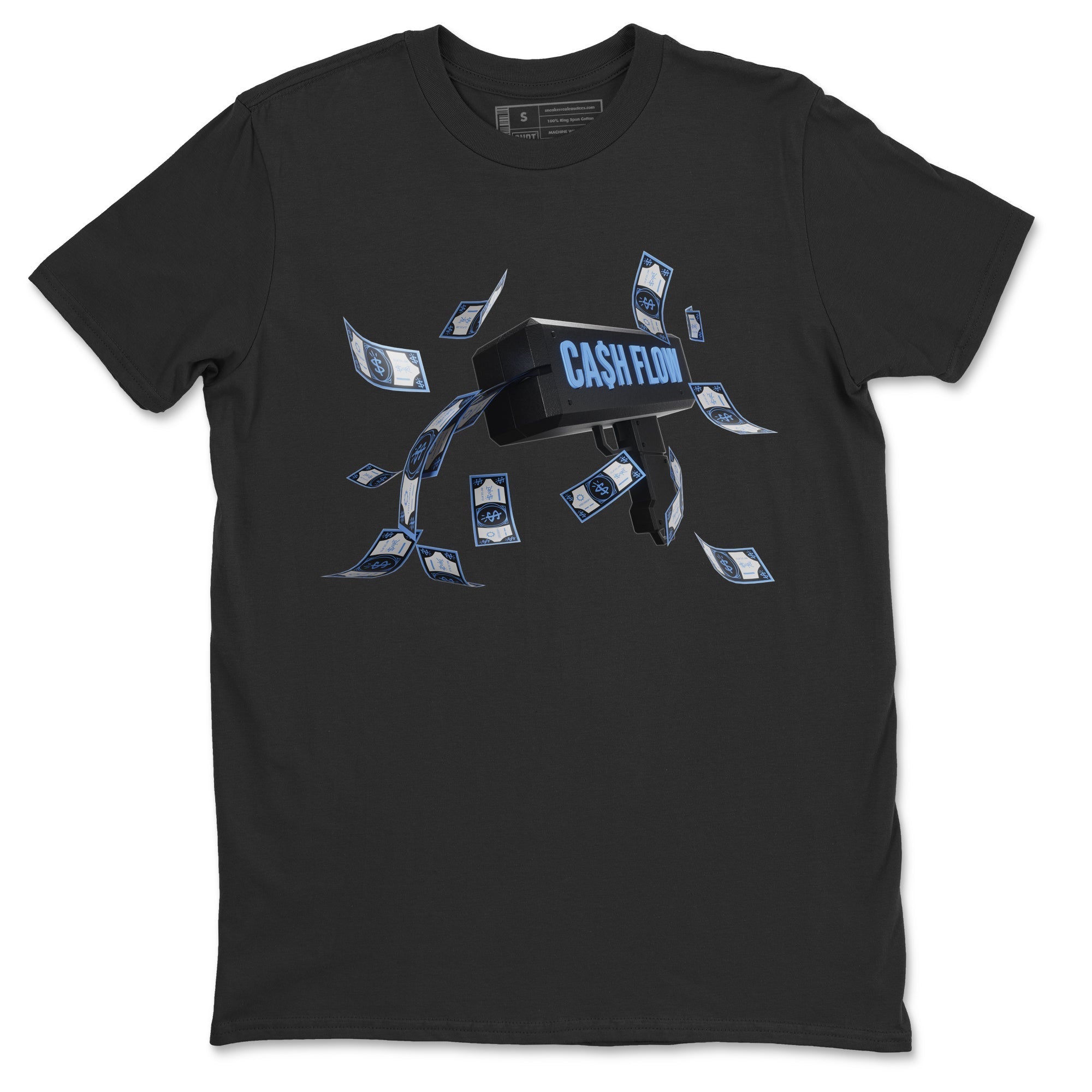 Air Jordan 1 Retro High OG UNC Toe Shirt to match Jordans Cash Flow Streetwear Sneaker Shirt 1s UNC Toe Drip Gear Zone Sneaker Matching Clothing Crew Neck T-Shirts Black 2