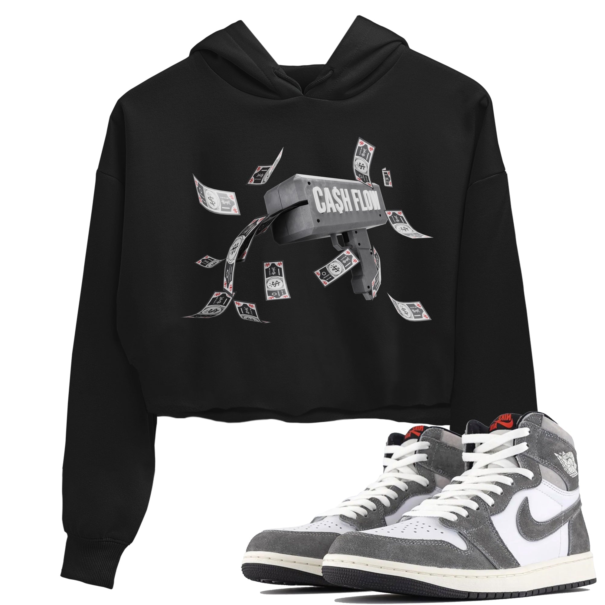 Air Jordan 1 Washed Heritage Sneaker Match Tees Cash Flow Streetwear Sneaker Shirt AJ1 OG HIGH Washed Heritage Sneaker Release Tees Women's Shirts Black 1