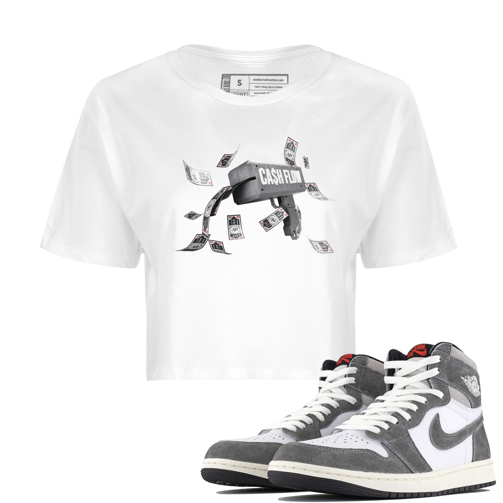 Air Jordan 1 Washed Heritage Sneaker Match Tees Cash Flow Streetwear Sneaker Shirt AJ1 OG HIGH Washed Heritage Sneaker Release Tees Women's Shirts White 1