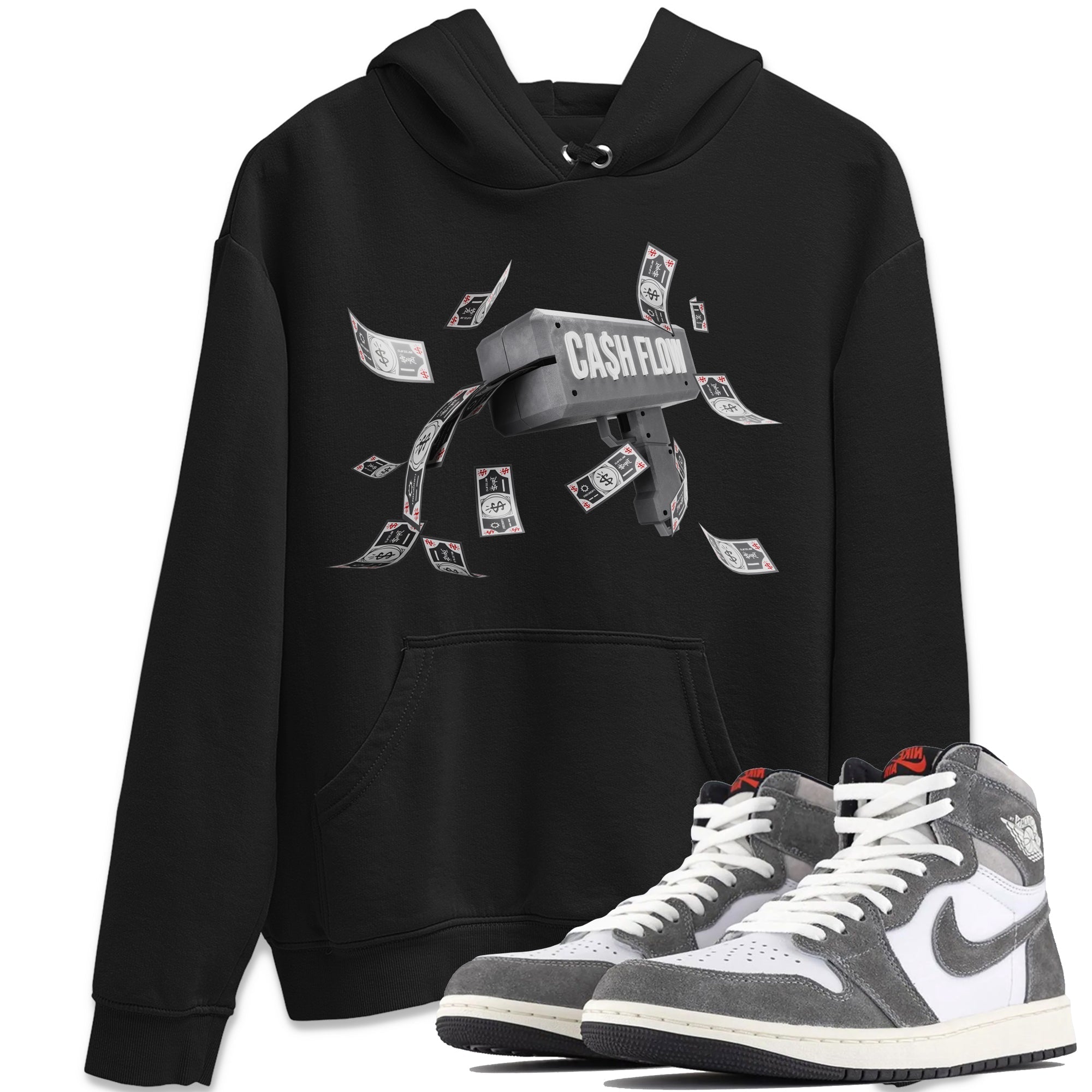 Air Jordan 1 Washed Heritage Sneaker Match Tees Cash Flow Streetwear Sneaker Shirt AJ1 OG HIGH Washed Heritage Sneaker Release Tees Unisex Shirts Black 1