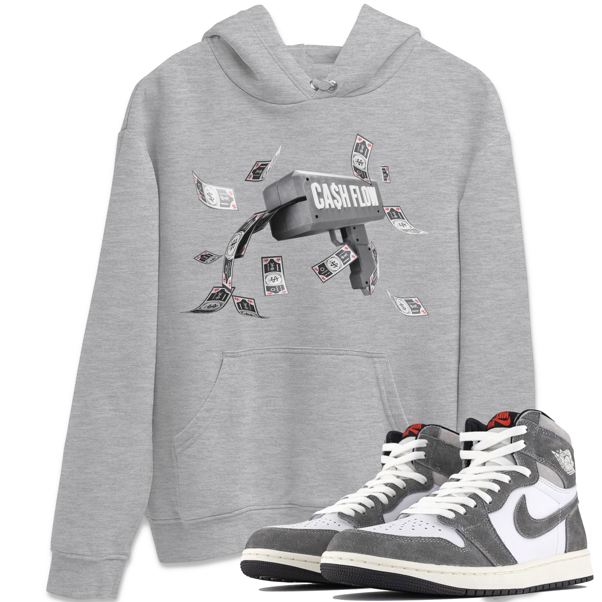 Air Jordan 1 Washed Heritage Sneaker Match Tees Cash Flow Streetwear Sneaker Shirt AJ1 OG HIGH Washed Heritage Sneaker Release Tees Unisex Shirts Heather Grey 1