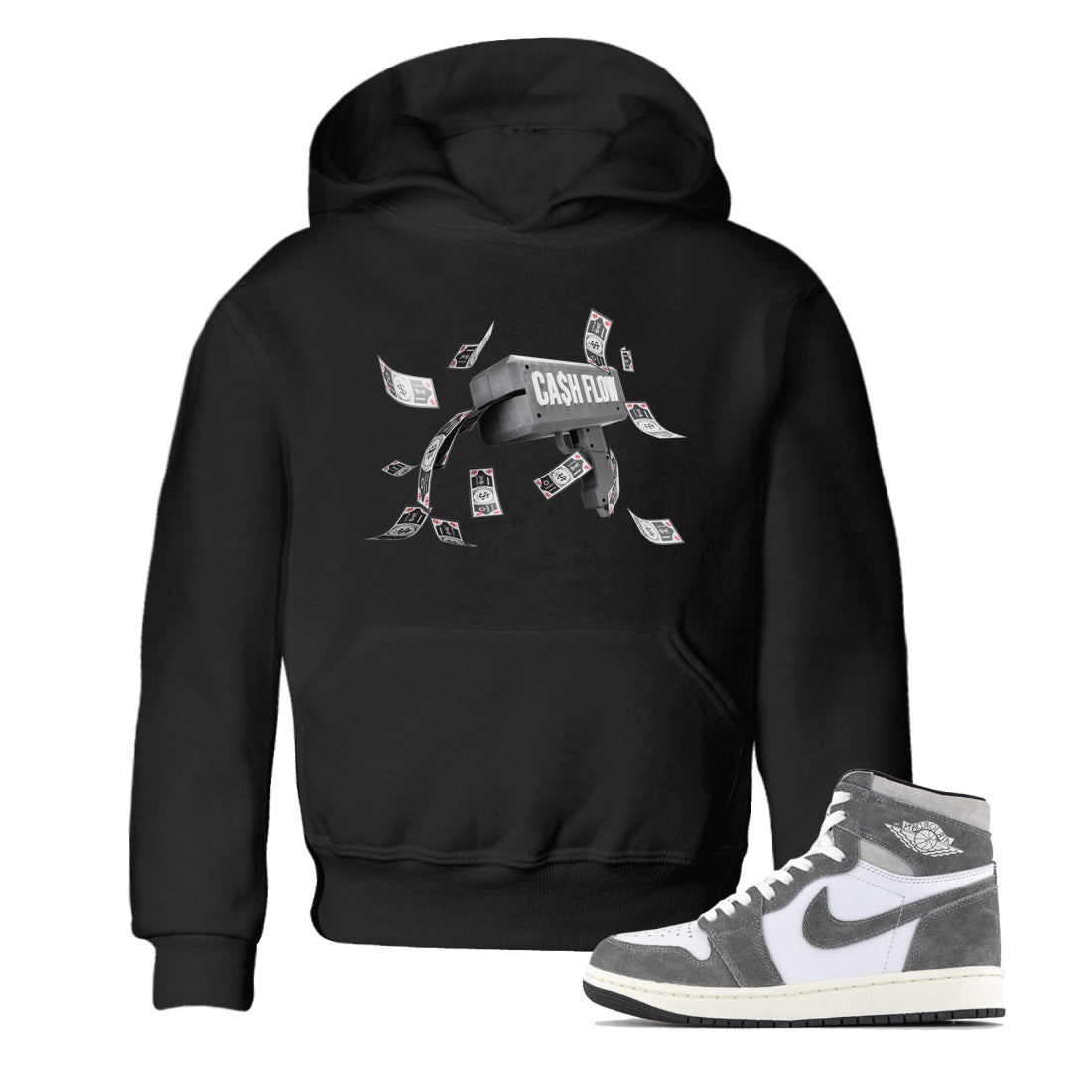 Air Jordan 1 Washed Heritage Sneaker Match Tees Cash Flow Streetwear Sneaker Shirt AJ1 OG HIGH Washed Heritage Sneaker Release Tees Kids Shirts Black 1