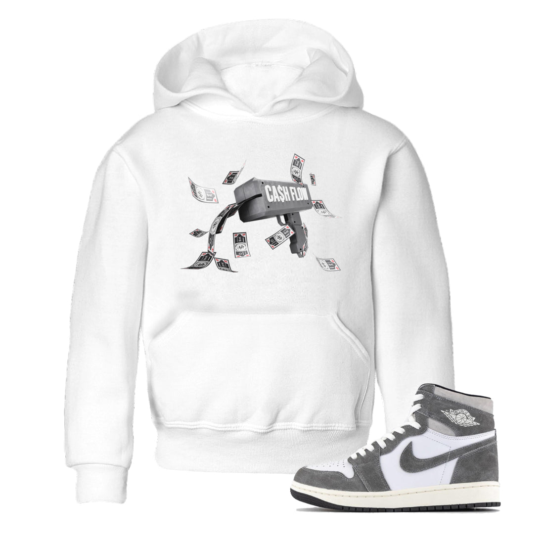 Air Jordan 1 Washed Heritage Sneaker Match Tees Cash Flow Streetwear Sneaker Shirt AJ1 OG HIGH Washed Heritage Sneaker Release Tees Kids Shirts White 1