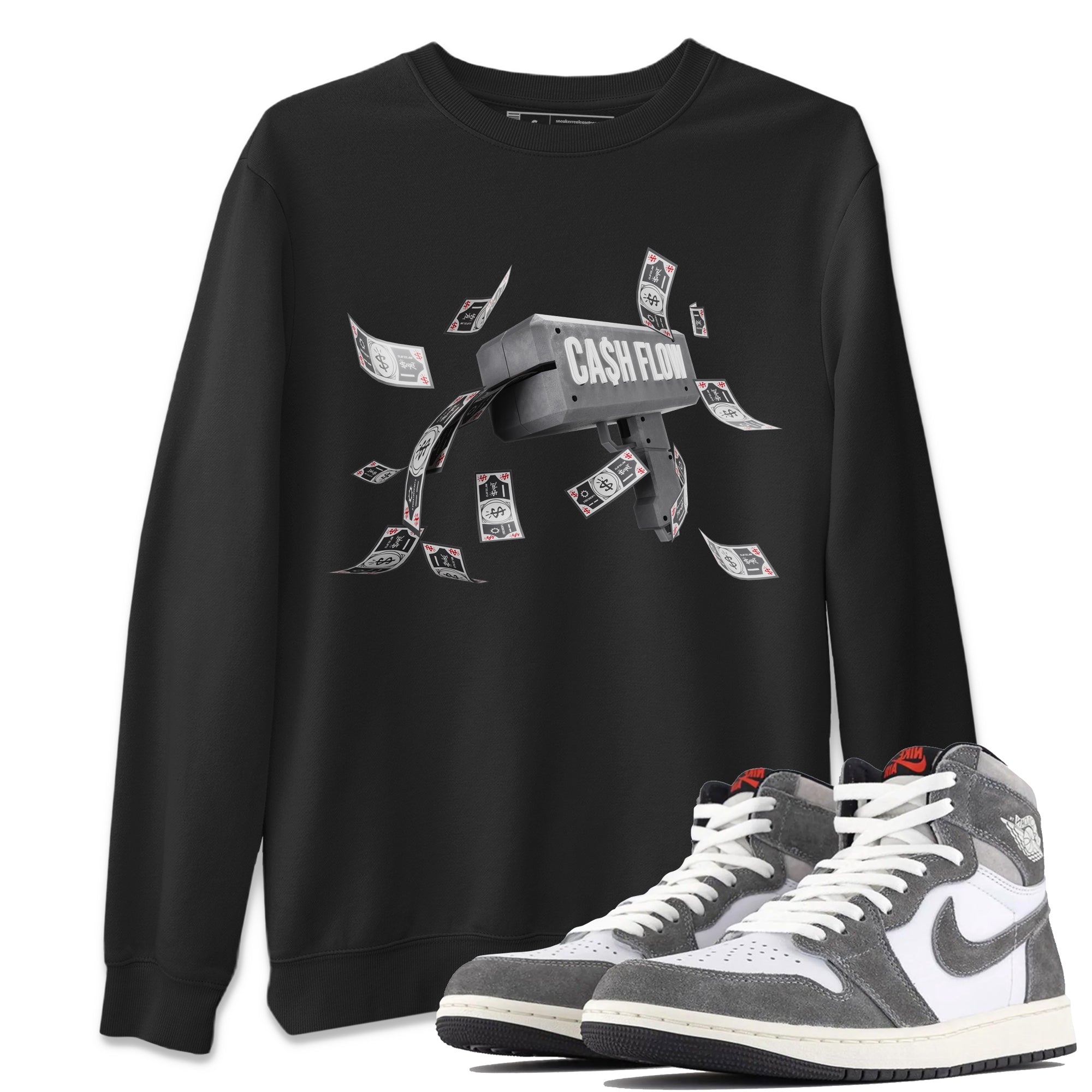 Air Jordan 1 Washed Heritage Sneaker Match Tees Cash Flow Streetwear Sneaker Shirt AJ1 OG HIGH Washed Heritage Sneaker Release Tees Unisex Shirts Black 1