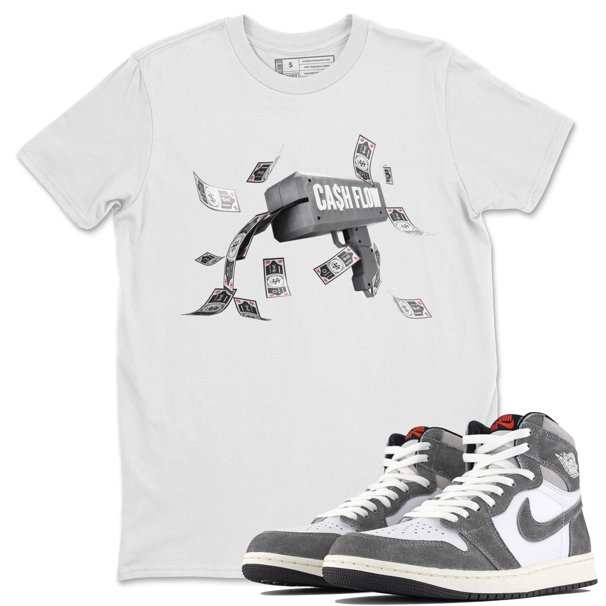 Air Jordan 1 Washed Heritage Sneaker Match Tees Cash Flow Streetwear Sneaker Shirt AJ1 OG HIGH Washed Heritage Sneaker Release Tees Unisex Shirts White 1