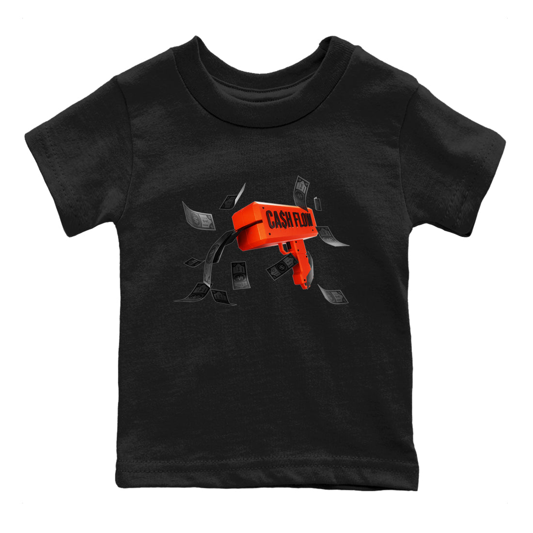 Air Jordan 12 Brilliant Orange Sneaker Match Tees Cash Flow Streetwear Sneaker Shirt AJ12 Brilliant Orange Sneaker Release Tees Kids Shirts Black 2