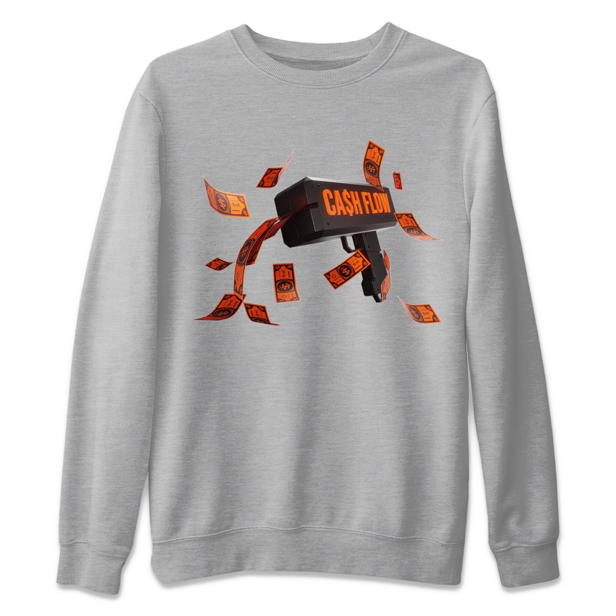 Air Jordan 12 Brilliant Orange Sneaker Match Tees Cash Flow Streetwear Sneaker Shirt AJ12 Brilliant Orange Sneaker Release Tees Unisex Shirts Heather Grey 2