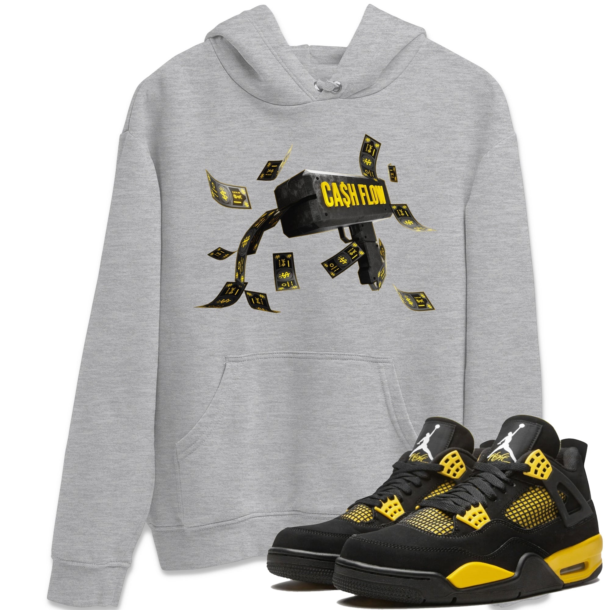 Air Jordan 4 Thunder Sneaker Match Tees Cash Flow Streetwear Sneaker Shirt AJ4 Thunder Sneaker Release Tees Unisex Shirts Heather Grey 1