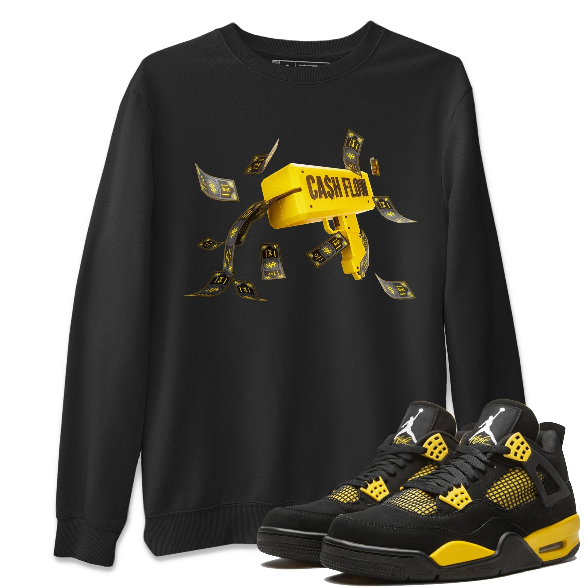 Air Jordan 4 Thunder Sneaker Match Tees Cash Flow Streetwear Sneaker Shirt AJ4 Thunder Sneaker Release Tees Unisex Shirts Black 1