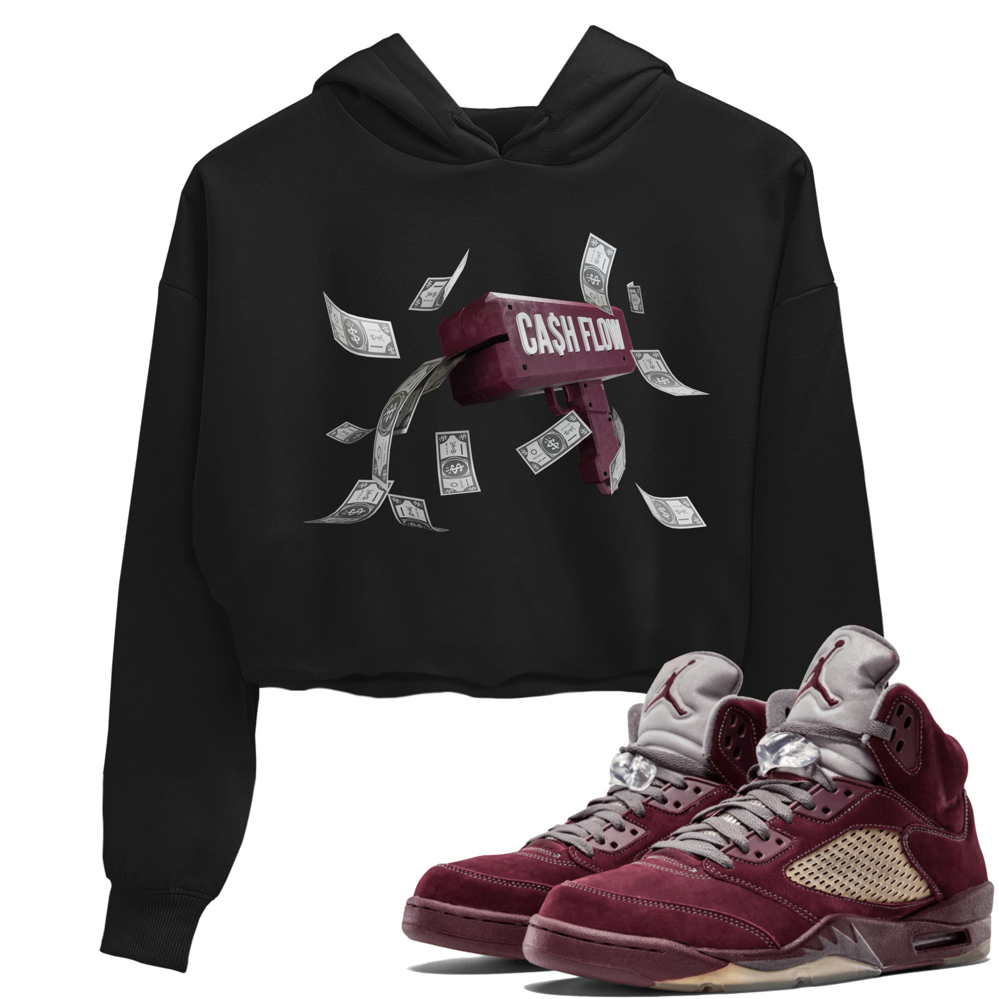 Air Jordan 5 Burgundy Sneaker Match Tees Cash Flow Streetwear Sneaker Shirt AJ5 Burgundy Sneaker Release Tees Women's Shirts Black 1