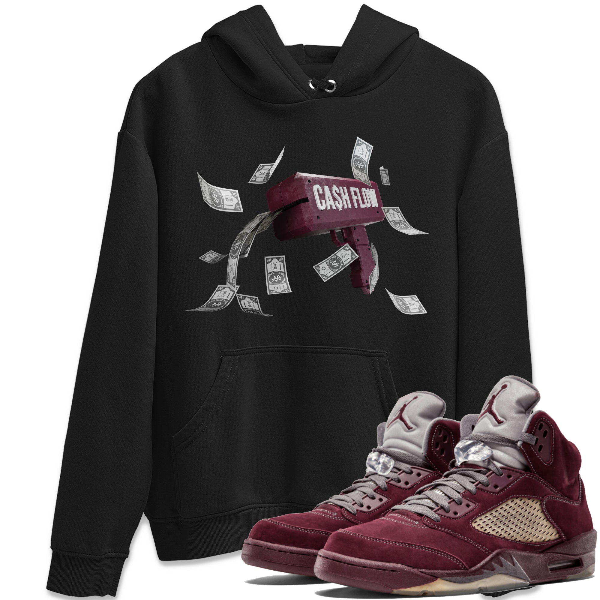 Air Jordan 5 Burgundy Sneaker Match Tees Cash Flow Streetwear Sneaker Shirt AJ5 Burgundy Sneaker Release Tees Unisex Shirts Black 1