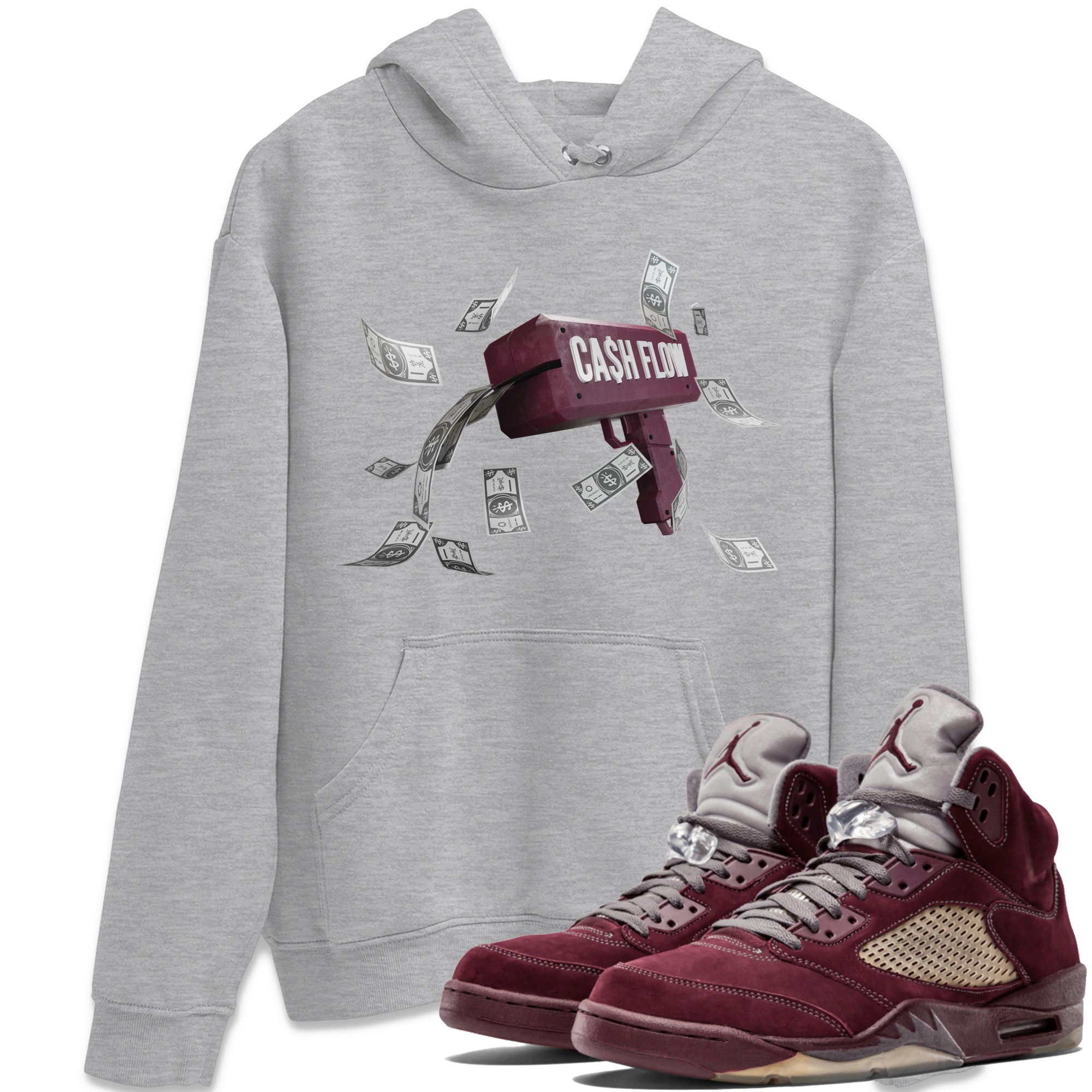 Air Jordan 5 Burgundy Sneaker Match Tees Cash Flow Streetwear Sneaker Shirt AJ5 Burgundy Sneaker Release Tees Unisex Shirts Heather Grey 1