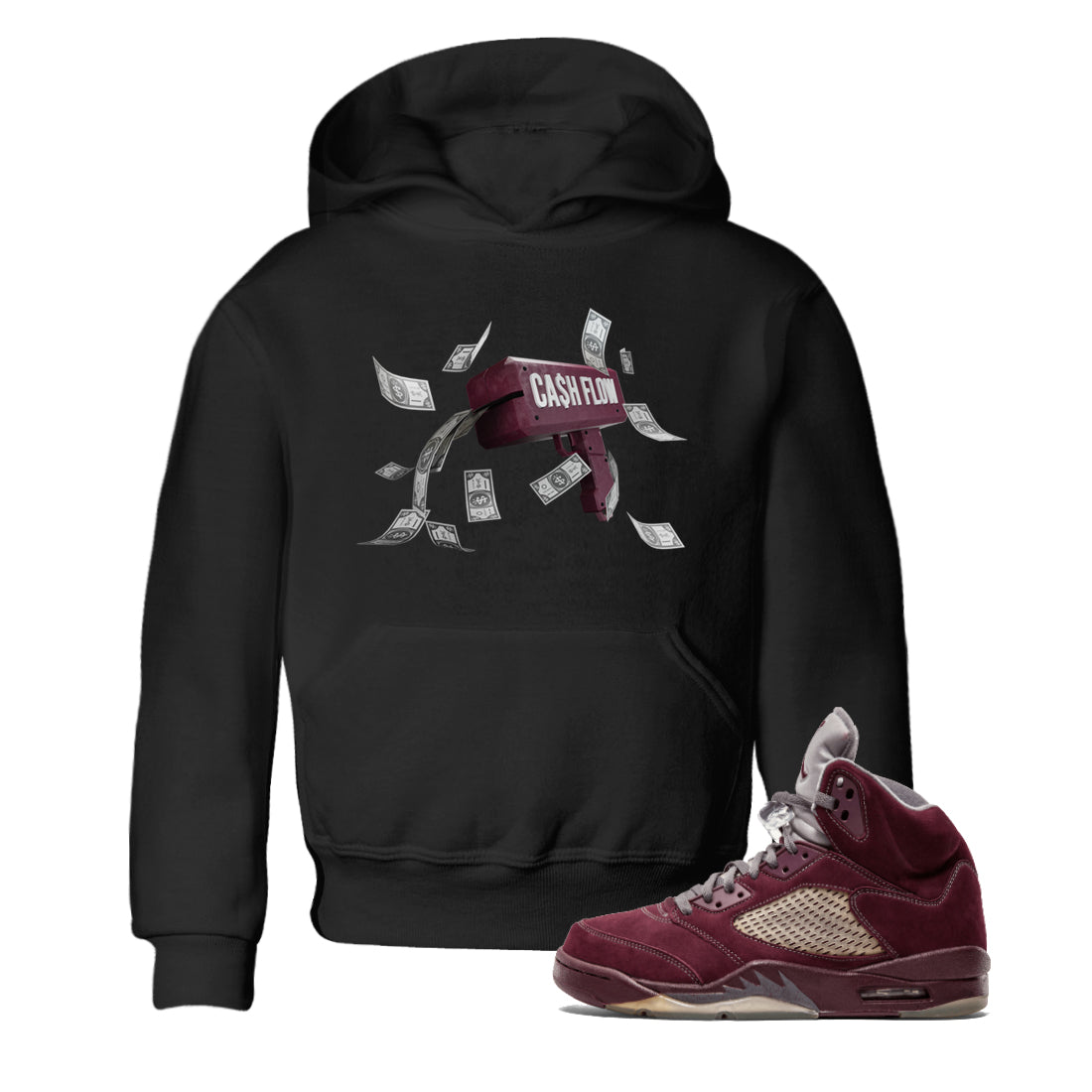 Air Jordan 5 Burgundy Sneaker Match Tees Cash Flow Streetwear Sneaker Shirt AJ5 Burgundy Sneaker Release Tees Kids Shirts Black 1