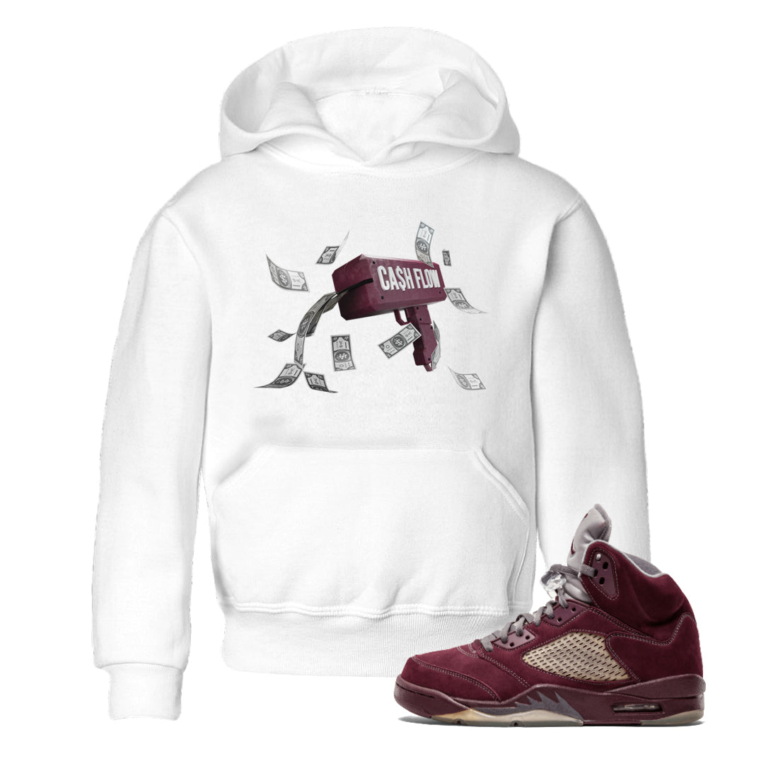 Air Jordan 5 Burgundy Sneaker Match Tees Cash Flow Streetwear Sneaker Shirt AJ5 Burgundy Sneaker Release Tees Kids Shirts White 1