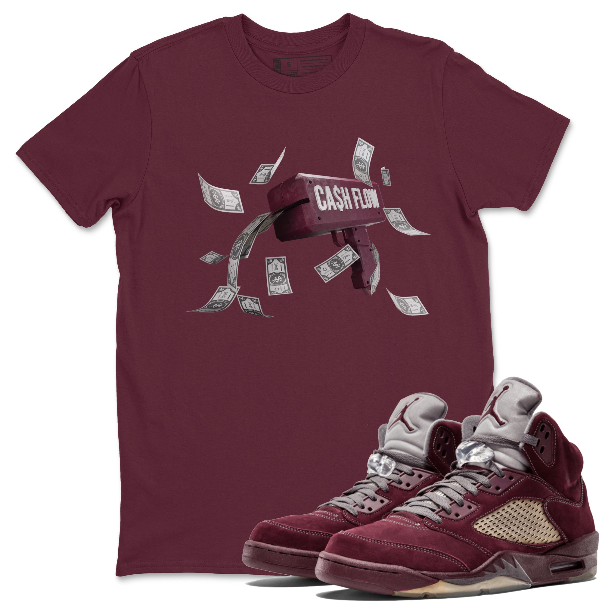 Air Jordan 5 Burgundy Sneaker Match Tees Cash Flow Streetwear Sneaker Shirt AJ5 Burgundy Sneaker Release Tees Unisex Shirts Maroon 1