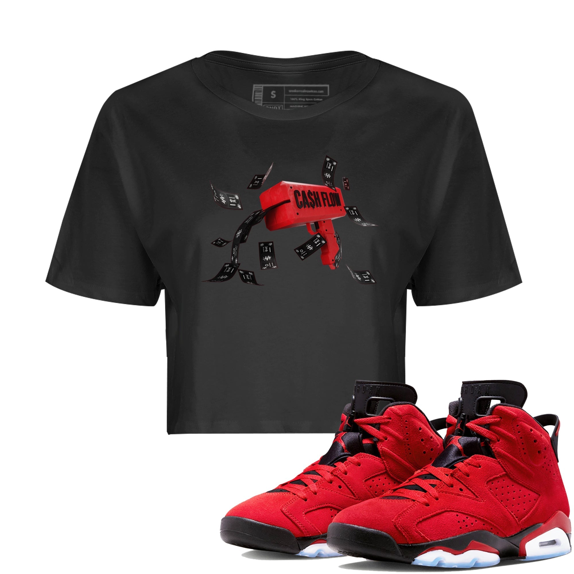 Air Jordan 6 Toro Bravo Sneaker Match Tees Cash Flow Streetwear Sneaker Shirt AJ6 Toro Bravo Sneaker Release Tees Women's Shirts Black 1