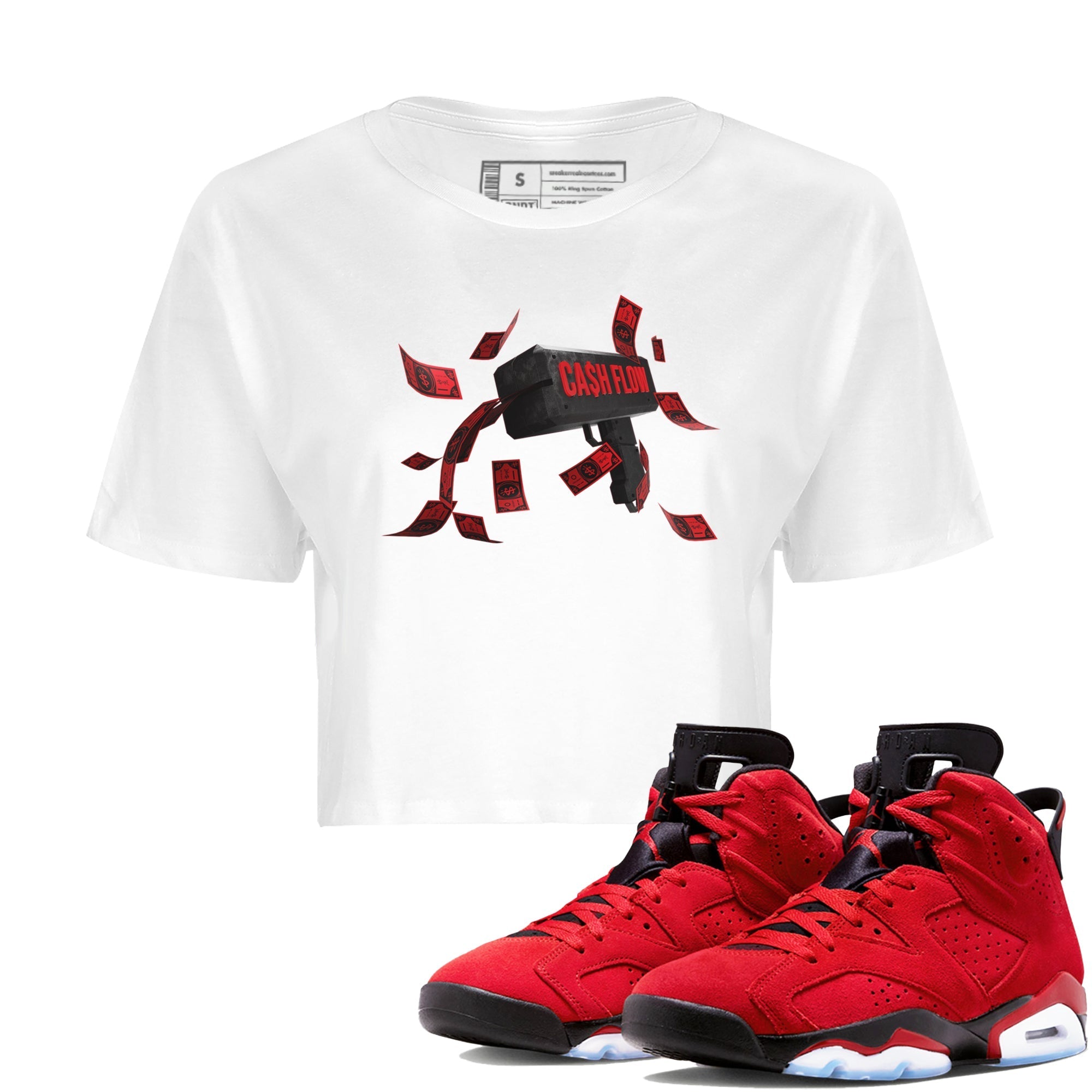 Air Jordan 6 Toro Bravo Sneaker Match Tees Cash Flow Streetwear Sneaker Shirt AJ6 Toro Bravo Sneaker Release Tees Women's Shirts White 1