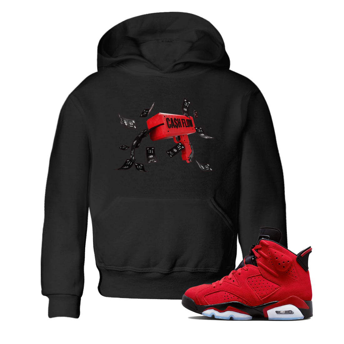 Air Jordan 6 Toro Bravo Sneaker Match Tees Cash Flow Streetwear Sneaker Shirt AJ6 Toro Bravo Sneaker Release Tees Kids Shirts Black 1