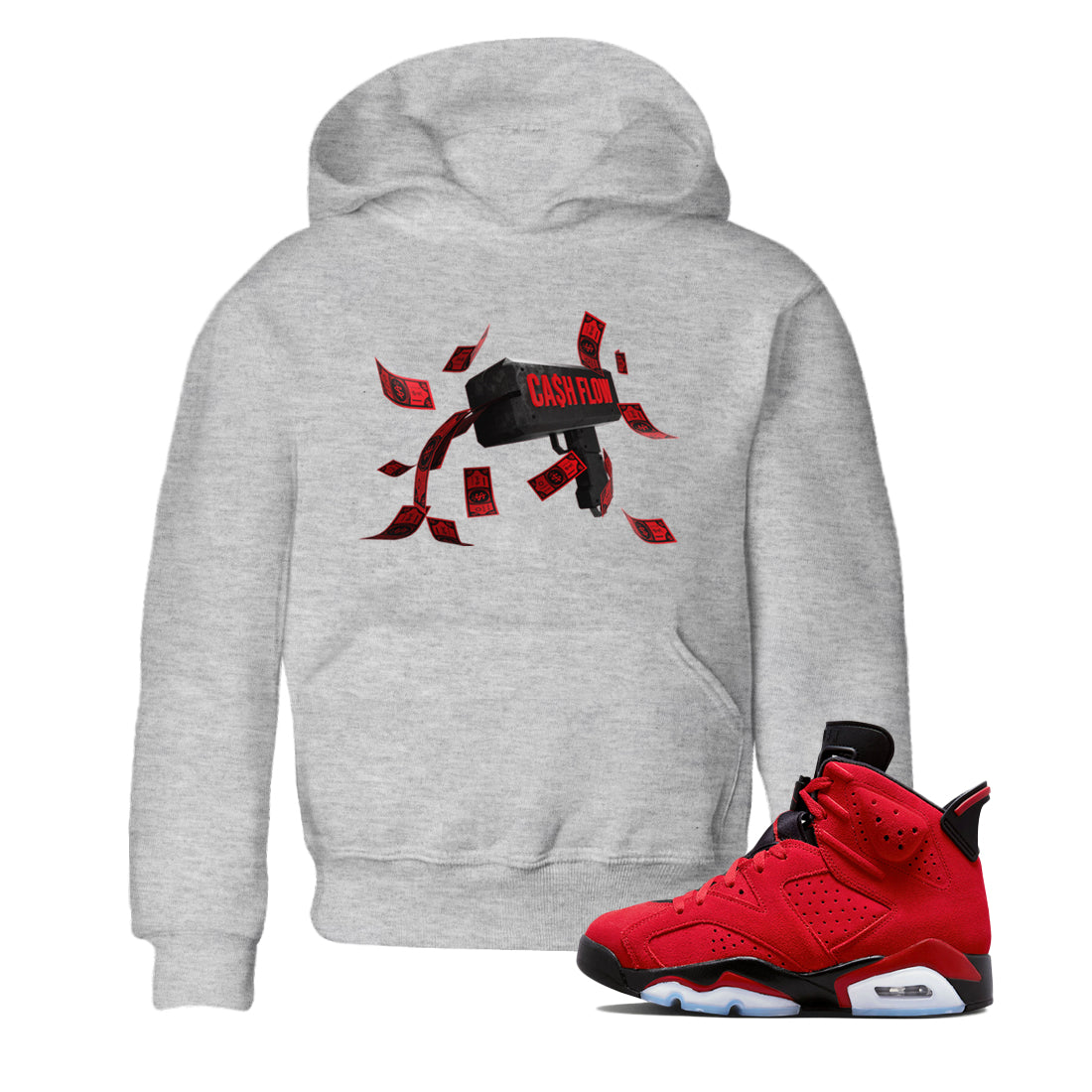 Air Jordan 6 Toro Bravo Sneaker Match Tees Cash Flow Streetwear Sneaker Shirt AJ6 Toro Bravo Sneaker Release Tees Kids Shirts Heather Grey 1