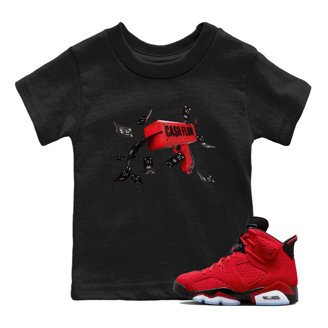 Air Jordan 6 Toro Bravo Sneaker Match Tees Cash Flow Streetwear Sneaker Shirt AJ6 Toro Bravo Sneaker Release Tees Kids Shirts Black 1