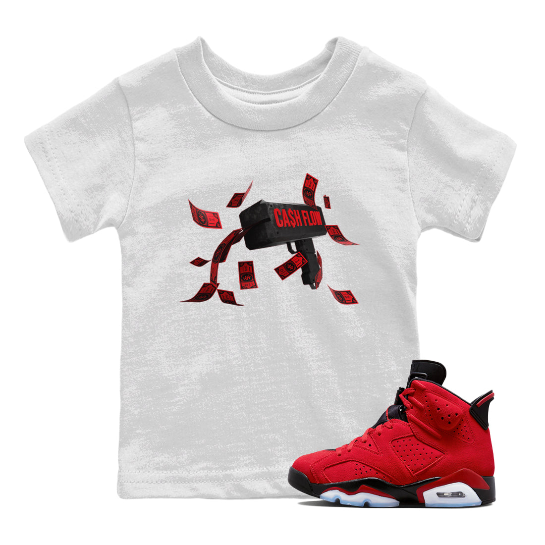 Air Jordan 6 Toro Bravo Sneaker Match Tees Cash Flow Streetwear Sneaker Shirt AJ6 Toro Bravo Sneaker Release Tees Kids Shirts White 1
