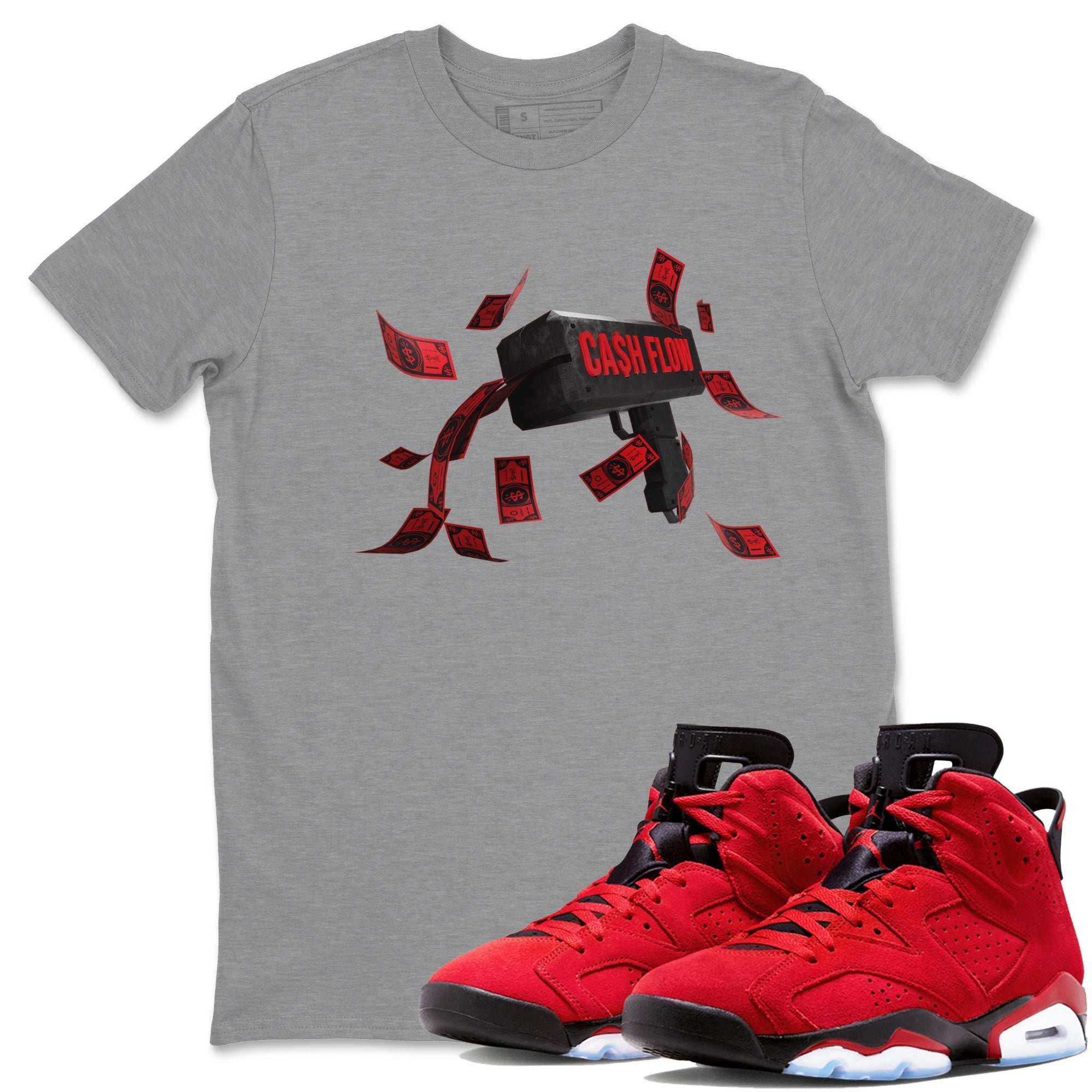 Air Jordan 6 Toro Bravo Sneaker Match Tees Cash Flow Streetwear Sneaker Shirt AJ6 Toro Bravo Sneaker Release Tees Unisex Shirts Heather Grey 1