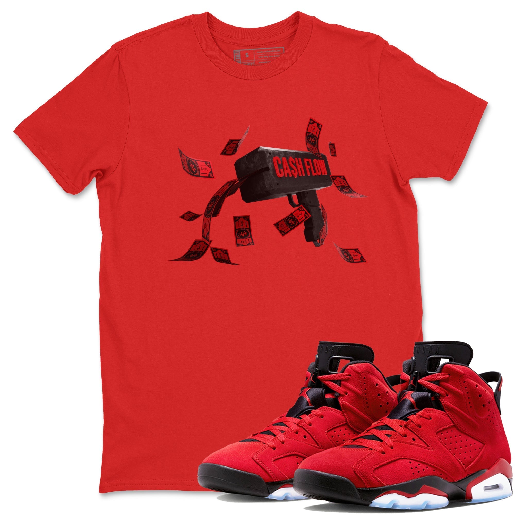 Air Jordan 6 Toro Bravo Sneaker Match Tees Cash Flow Streetwear Sneaker Shirt AJ6 Toro Bravo Sneaker Release Tees Unisex Shirts Red 1