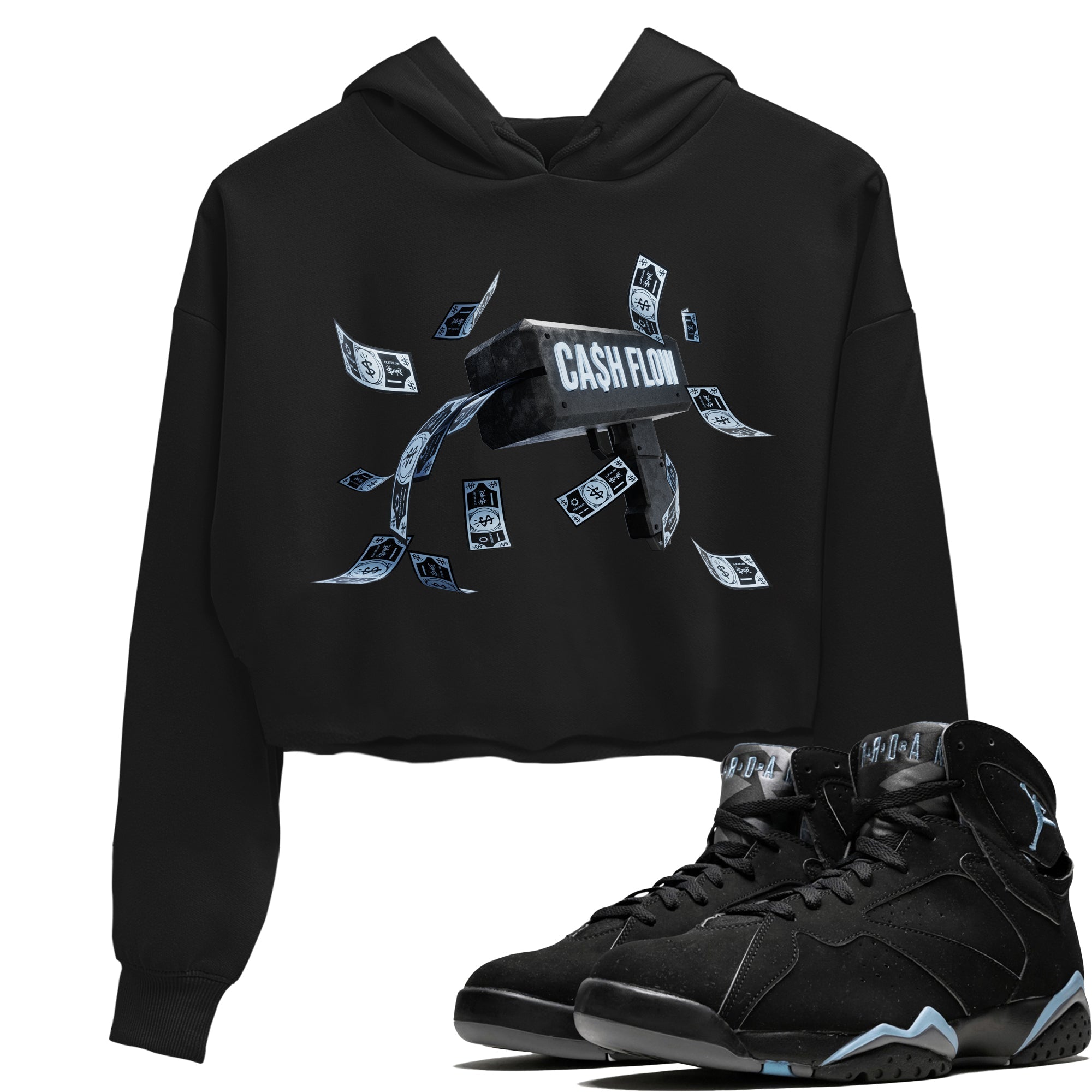 Air Jordan 7 Chambray Sneaker Match Tees Cash Flow Streetwear Sneaker Shirt AJ7 Chambray Sneaker Release Tees Women's Shirts Black 1