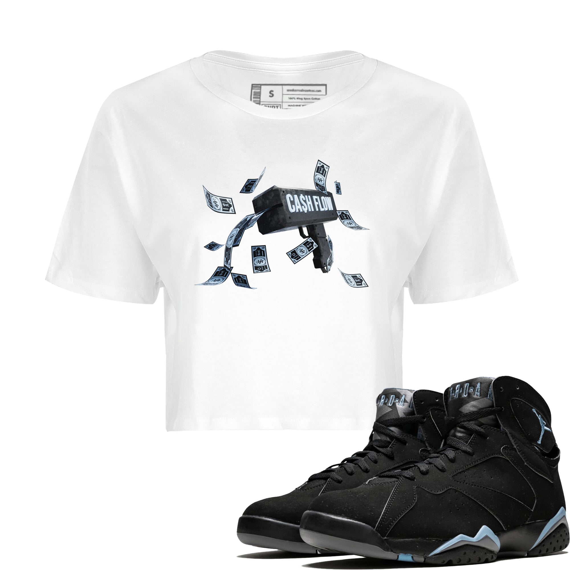 Air Jordan 7 Chambray Sneaker Match Tees Cash Flow Streetwear Sneaker Shirt AJ7 Chambray Sneaker Release Tees Women's Shirts White 1