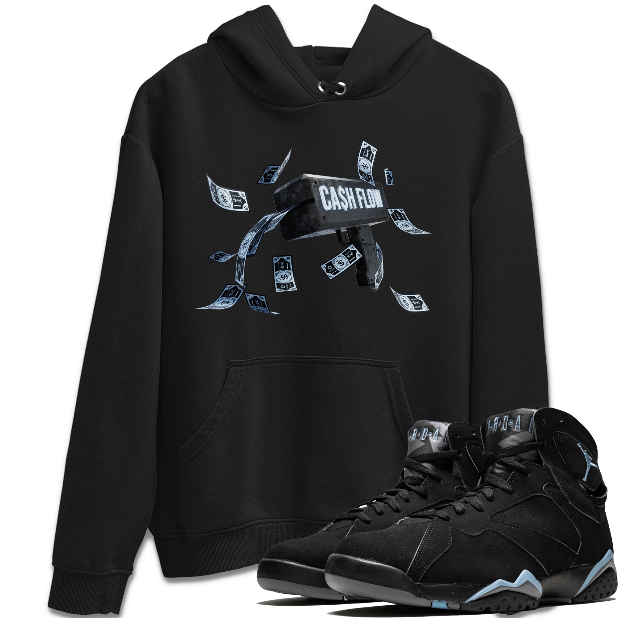 Air Jordan 7 Chambray Sneaker Match Tees Cash Flow Streetwear Sneaker Shirt AJ7 Chambray Sneaker Release Tees Unisex Shirts Black 1