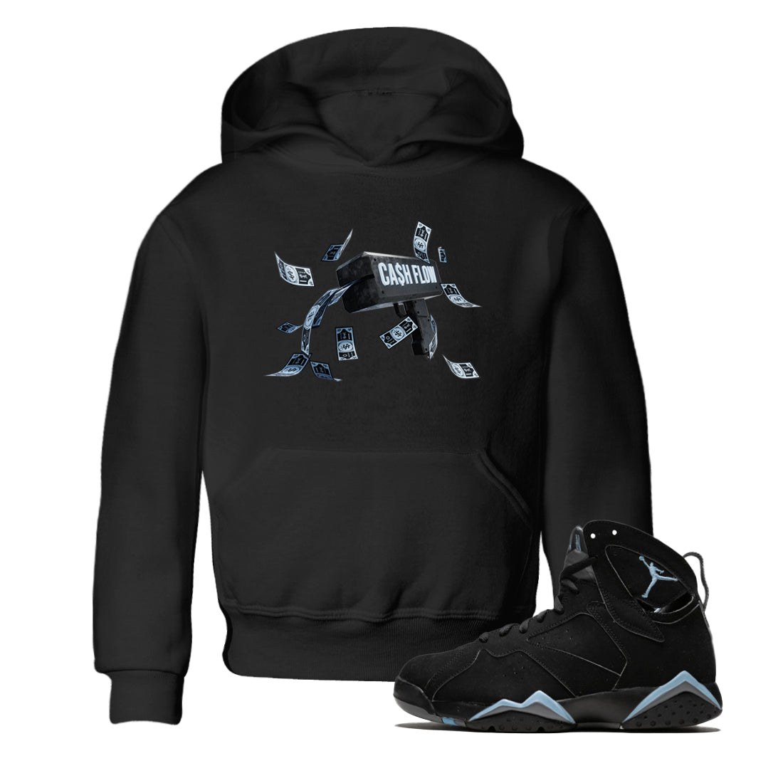 Air Jordan 7 Chambray Sneaker Match Tees Cash Flow Streetwear Sneaker Shirt AJ7 Chambray Sneaker Release Tees Kids Shirts Black 1