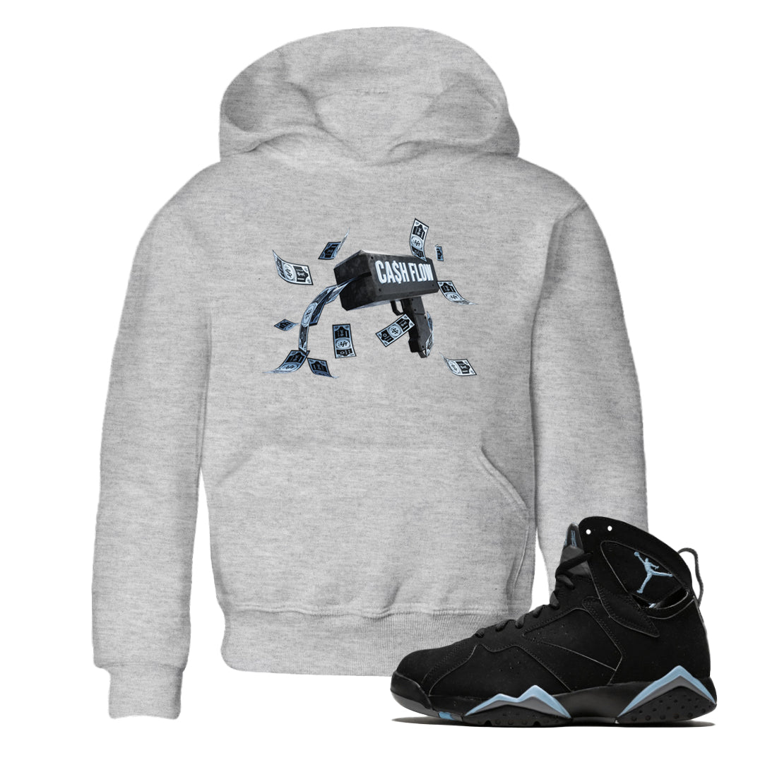 Air Jordan 7 Chambray Sneaker Match Tees Cash Flow Streetwear Sneaker Shirt AJ7 Chambray Sneaker Release Tees Kids Shirts Heather Grey 1