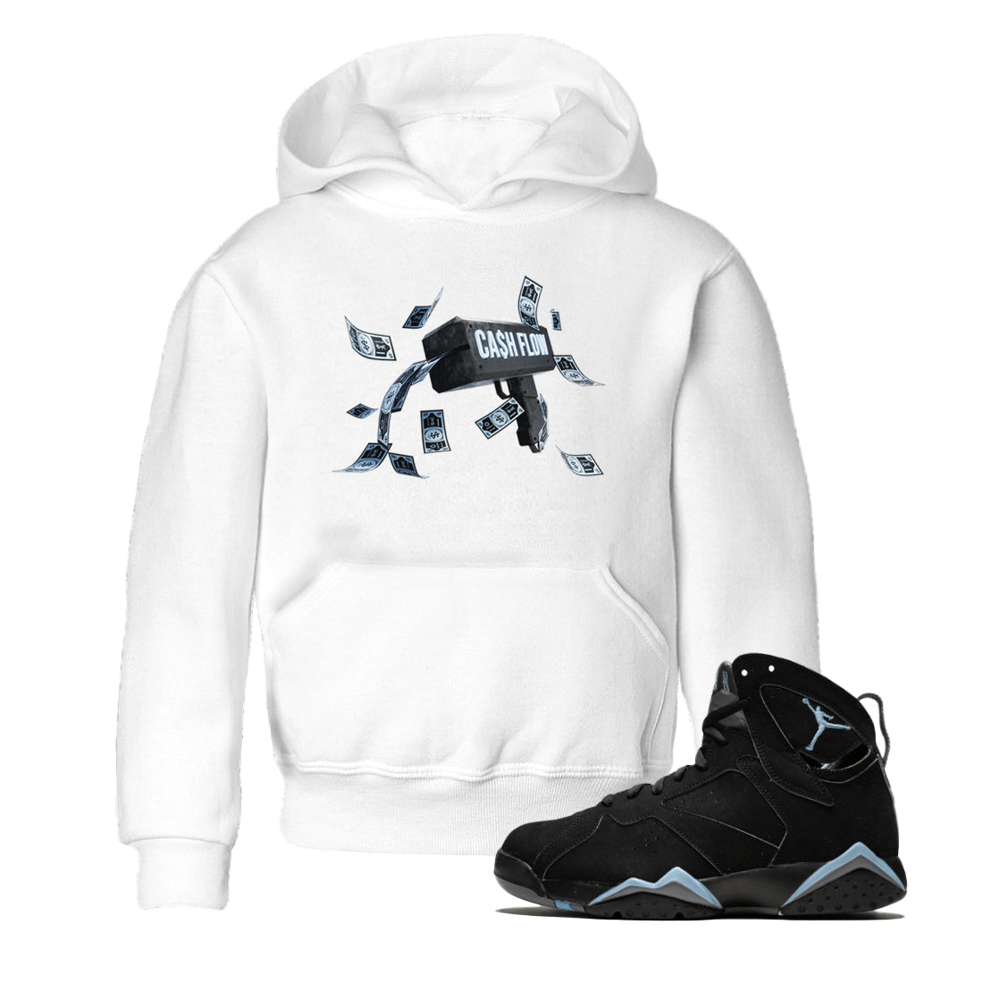 Air Jordan 7 Chambray Sneaker Match Tees Cash Flow Streetwear Sneaker Shirt AJ7 Chambray Sneaker Release Tees Kids Shirts White 1