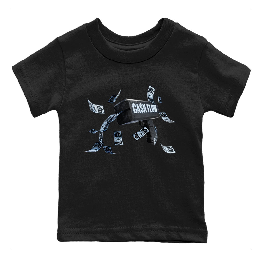 Air Jordan 7 Chambray Sneaker Match Tees Cash Flow Streetwear Sneaker Shirt AJ7 Chambray Sneaker Release Tees Kids Shirts Black 2