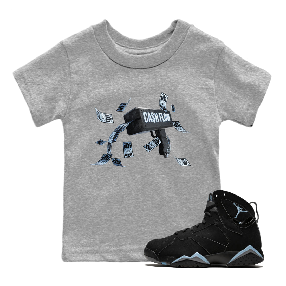 Air Jordan 7 Chambray Sneaker Match Tees Cash Flow Streetwear Sneaker Shirt AJ7 Chambray Sneaker Release Tees Kids Shirts Heather Grey 1