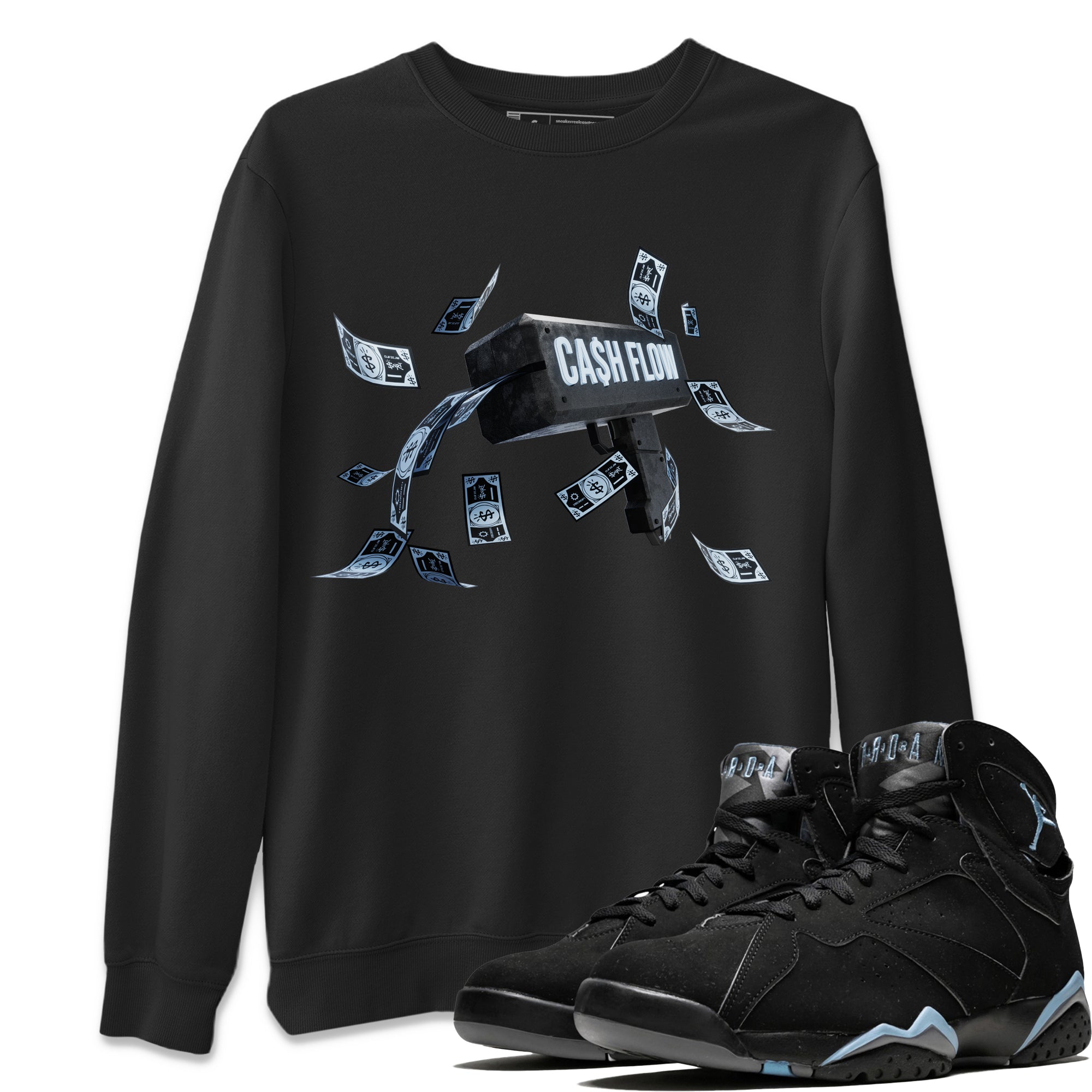 Air Jordan 7 Chambray Sneaker Match Tees Cash Flow Streetwear Sneaker Shirt AJ7 Chambray Sneaker Release Tees Unisex Shirts Black 1
