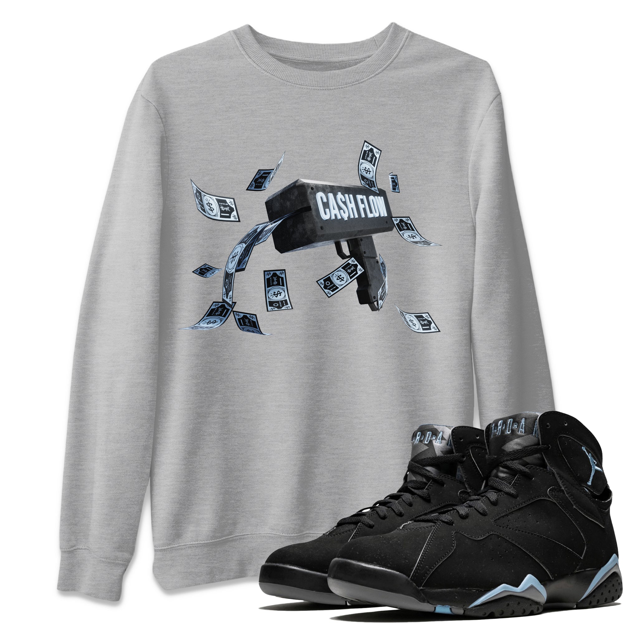 Air Jordan 7 Chambray Sneaker Match Tees Cash Flow Streetwear Sneaker Shirt AJ7 Chambray Sneaker Release Tees Unisex Shirts Heather Grey 1