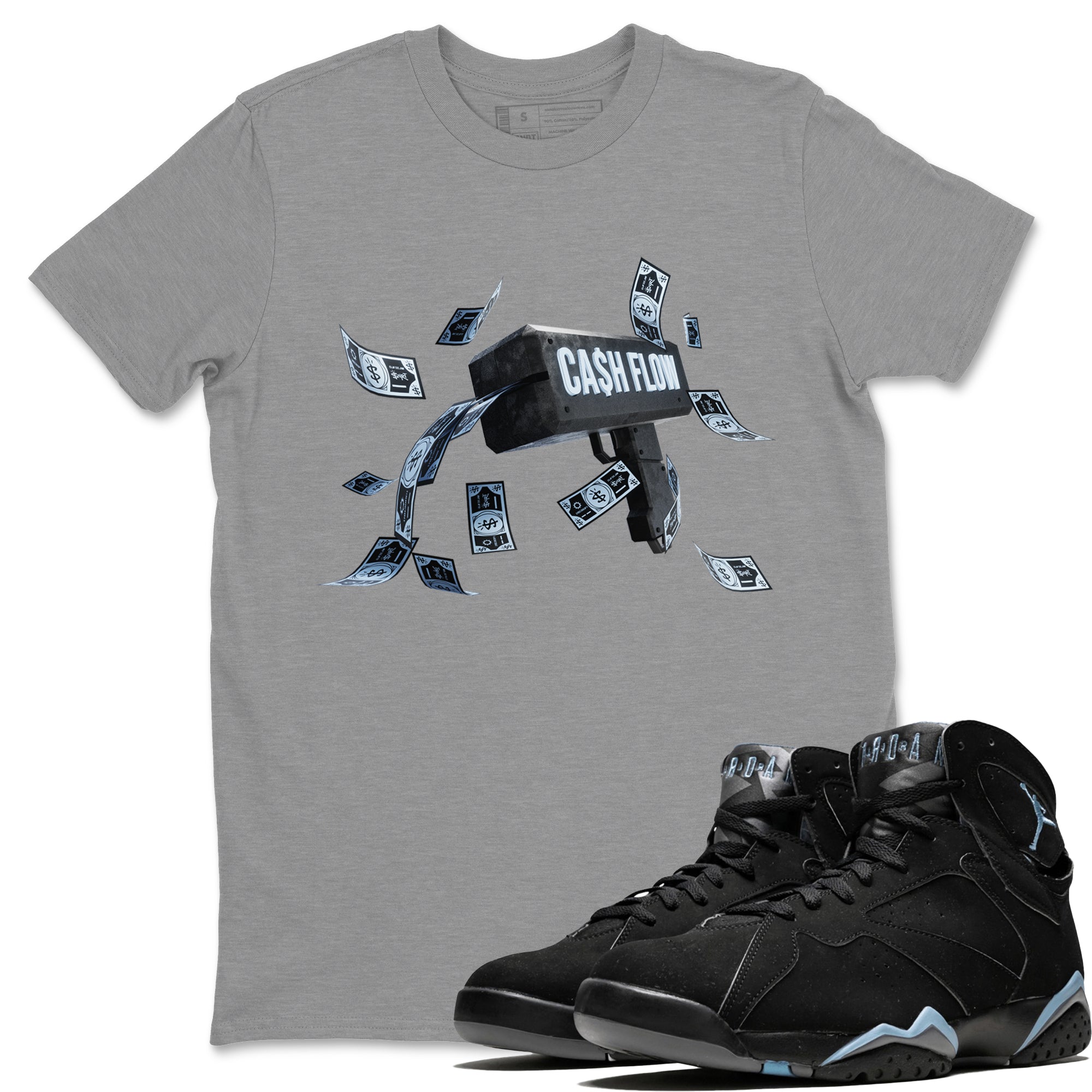 Air Jordan 7 Chambray Sneaker Match Tees Cash Flow Streetwear Sneaker Shirt AJ7 Chambray Sneaker Release Tees Unisex Shirts Heather Grey 1