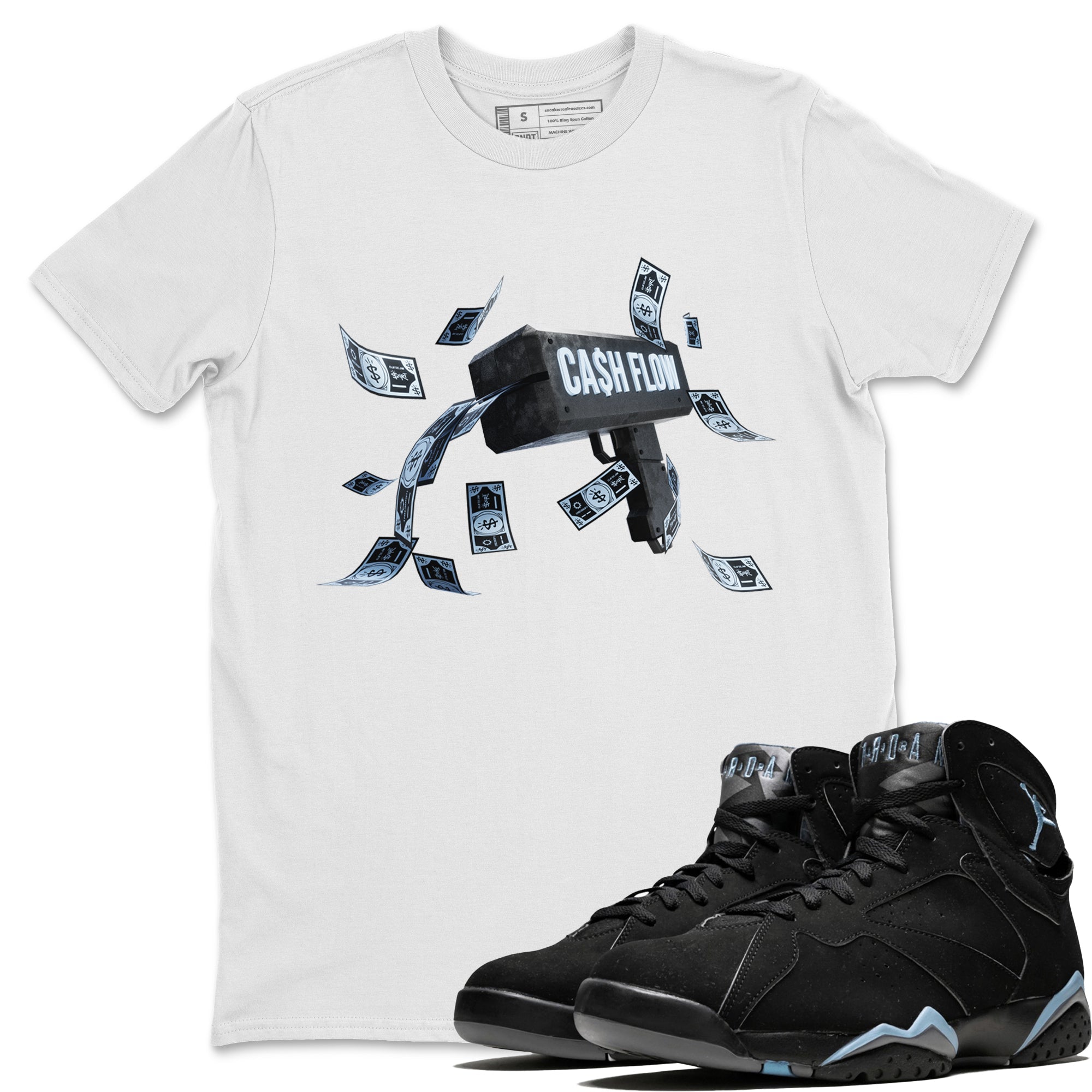 Air Jordan 7 Chambray Sneaker Match Tees Cash Flow Streetwear Sneaker Shirt AJ7 Chambray Sneaker Release Tees Unisex Shirts White 1