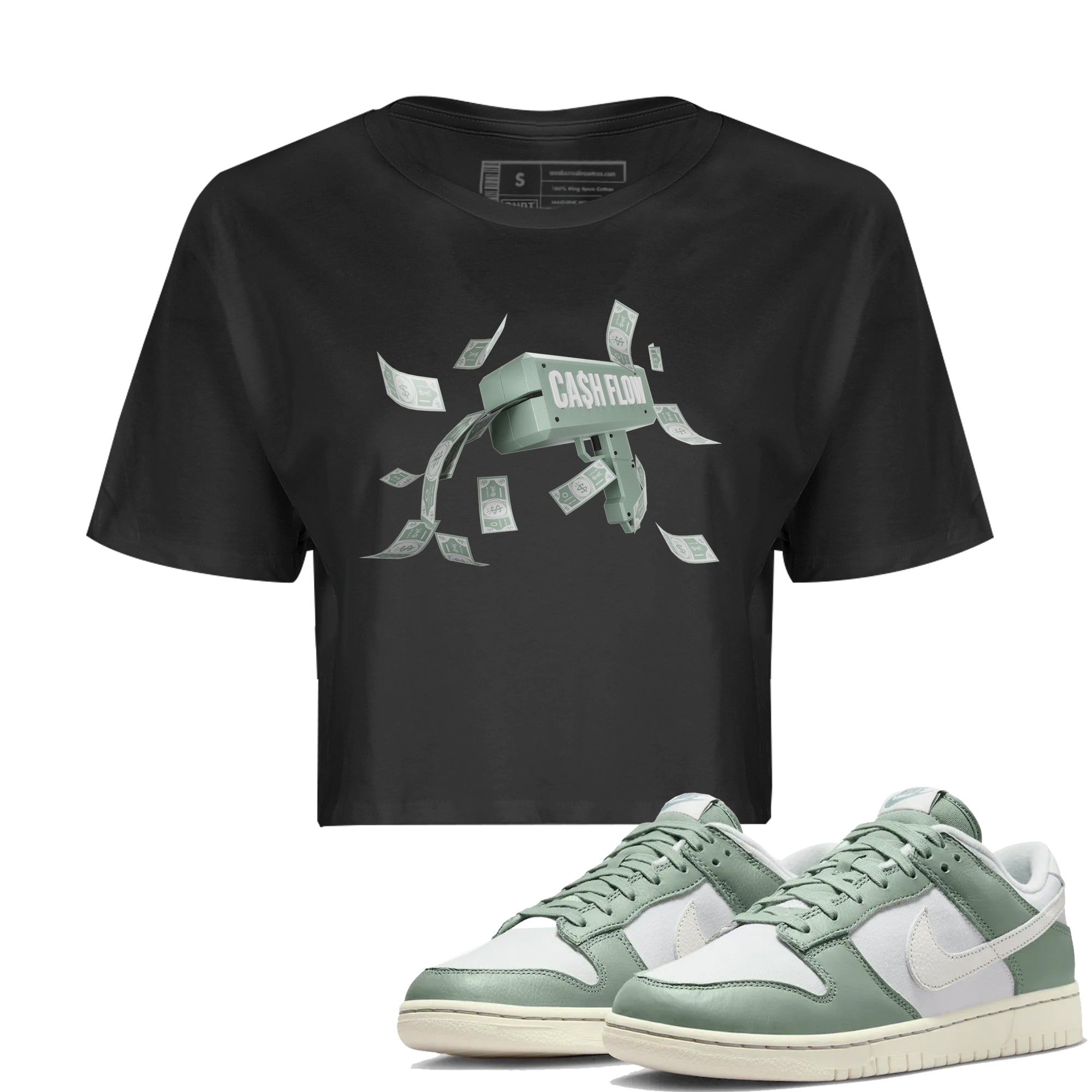 Dunk Mica Green Sneaker Match Tees Cash Flow Streetwear Sneaker Shirt Dunk Low Mica Green Sneaker Release Tees Women's Shirts Black 1