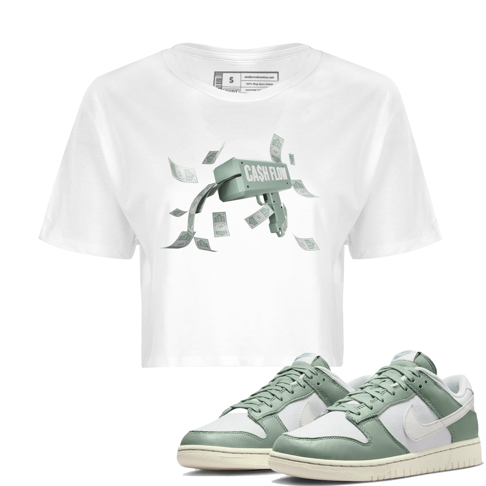Dunk Mica Green Sneaker Match Tees Cash Flow Streetwear Sneaker Shirt Dunk Low Mica Green Sneaker Release Tees Women's Shirts White 1