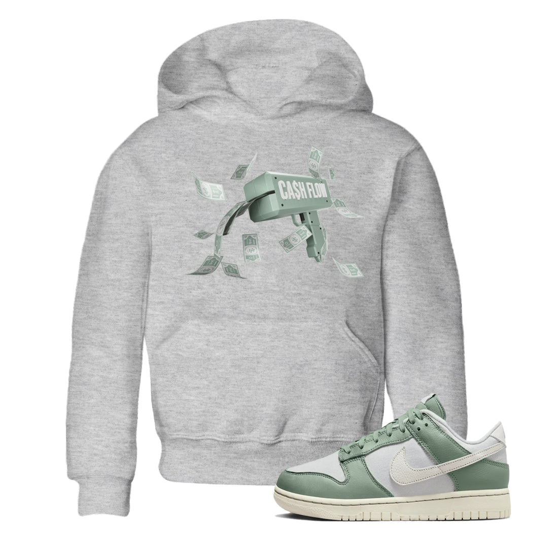 Dunk Mica Green Sneaker Match Tees Cash Flow Streetwear Sneaker Shirt Dunk Low Mica Green Sneaker Release Tees Kids Shirts Heather Grey 1
