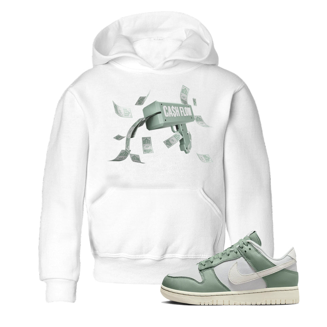 Dunk Mica Green Sneaker Match Tees Cash Flow Streetwear Sneaker Shirt Dunk Low Mica Green Sneaker Release Tees Kids Shirts White 1